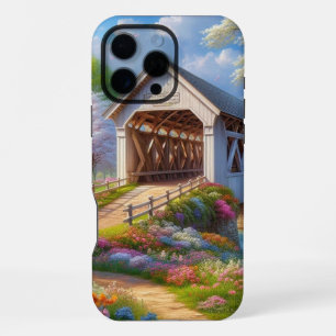 Coque iPhone 16 Pro Max Pont coloré de printemps/recouvert de fleurs et ri