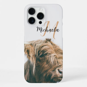 Coque iPhone 16 Pro Max Portrait de vache highland personnalisé avec monog