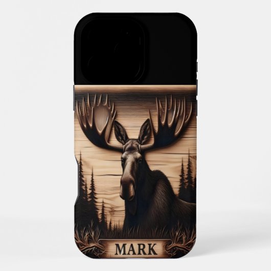 Coque iPhone 16 Pro Max Portrait d'orignal sculpté (Verso)