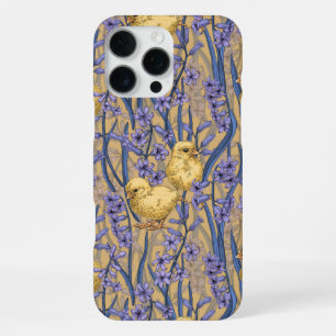 Coque iPhone 16 Pro Max Poulets et jacinthes sur fond jaune