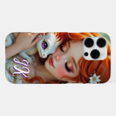 Coque iPhone 16 Pro Max Pretty Red Haired Fairy with Dragon Monogrammed (Verso Horizontal)