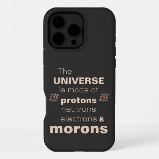 Coque iPhone 16 Pro Max Protons Neutrons Électrons & Idiots (Verso)