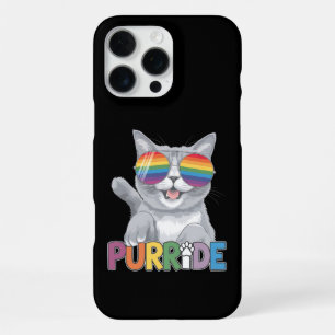 Coque iPhone 16 Pro Max Purride Cat Lunettes de soleil Gay Pride Arc-en-ci