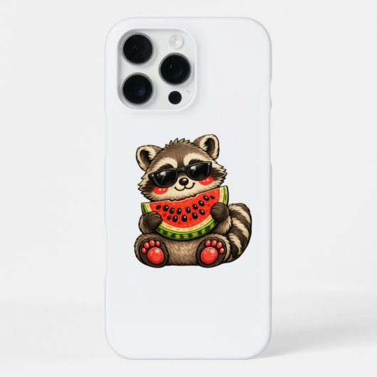 Coque iPhone 16 Pro Max Raton laveur mignon avec pastèque (Verso)