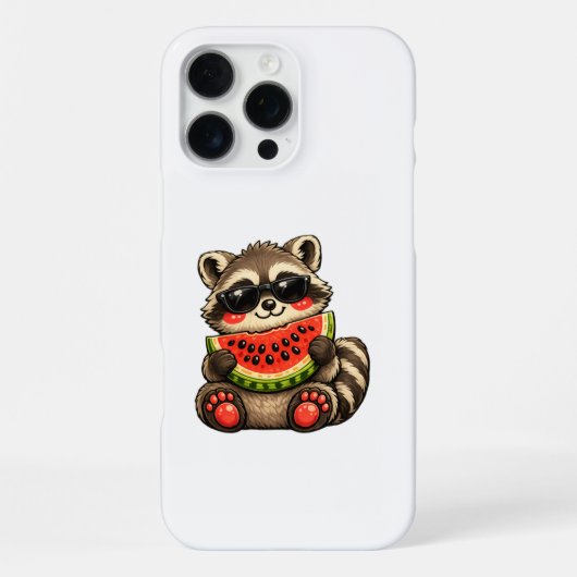 Coque iPhone 16 Pro Max Raton laveur mignon avec pastèque (Verso)