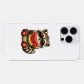 Coque iPhone 16 Pro Max Raton laveur mignon avec pastèque (Verso Horizontal)