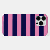 Coque iPhone 16 Pro Max Rayures Nautiques Bleu Nuit et Rose (Verso Horizontal)