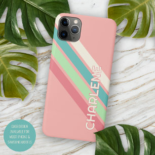 Coque iPhone 16 Pro Max Rayures personnalisées bleu sarcelle aqua corail v