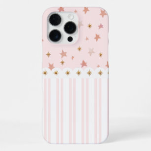 Coque iPhone 16 Pro Max Rayures roses et blanches étoiles dorées Inspiré d