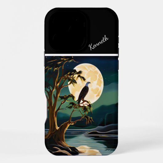 Coque iPhone 16 Pro Max Reflet de la Lune dorée de l'aigle (Verso)