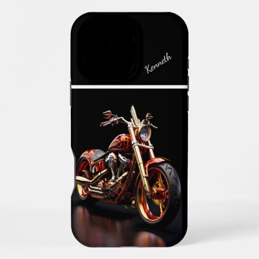 Coque iPhone 16 Pro Max Reflet de moto dorée (Verso)