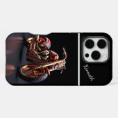 Coque iPhone 16 Pro Max Réflexion de moto d'or (Verso Horizontal)