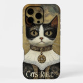 Coque iPhone 16 Pro Max Régal Moyen Age Tuxedo Règles de chats (Verso)