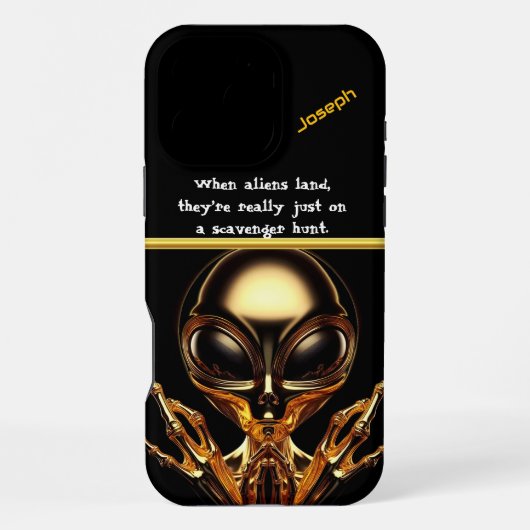 Coque iPhone 16 Pro Max Rencontre d'aliens dorés à la zone 51 (Verso)