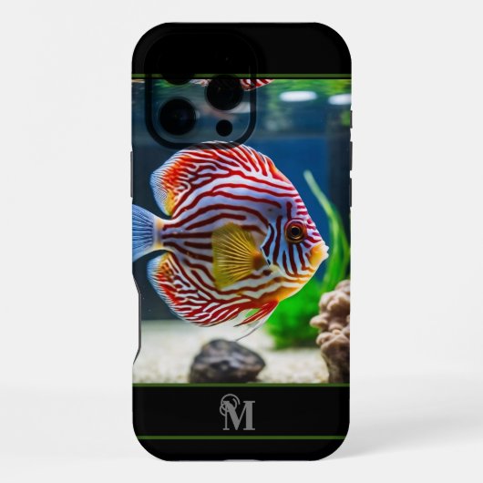 Coque iPhone 16 Pro Max Réservoir de poisson moderne, Monogramme initial (Verso)