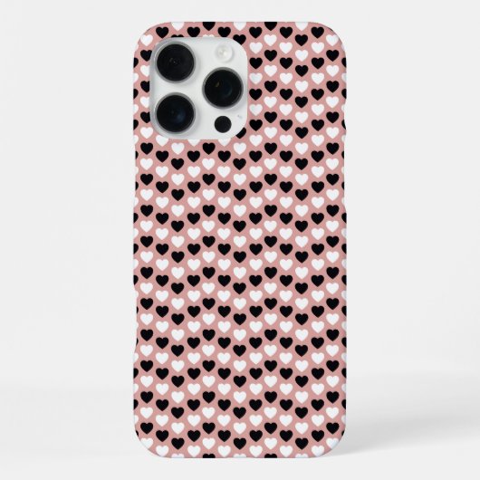 Coque iPhone 16 Pro Max Retro Hearts Pink Black & White (Verso)