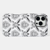 Coque iPhone 16 Pro Max Rococo Damask Line Pattern Black on White (Verso Horizontal)