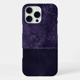 Coque iPhone 16 Pro Max Romance Indigo de Minuit   Damassé Grunge Satiné
