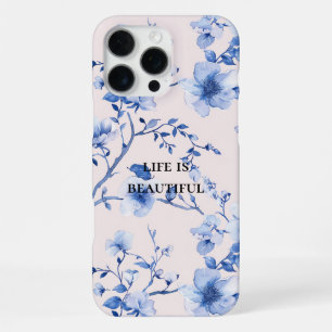 Coque iPhone 16 Pro Max Romantique bleu bleu floral