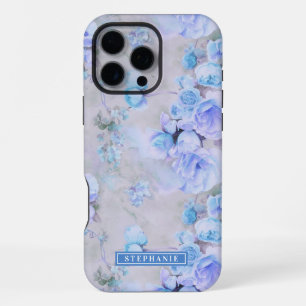 Coque iPhone 16 Pro Max Romantique Bleu et Gris Nom Floral
