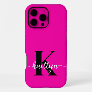 Coque iPhone 16 Pro Max Rose Chaude Monogramme Noir