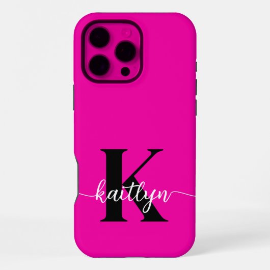 Coque iPhone 16 Pro Max Rose Chaude Monogramme Noir (Verso)
