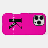 Coque iPhone 16 Pro Max Rose Chaude Monogramme Noir (Verso Horizontal)