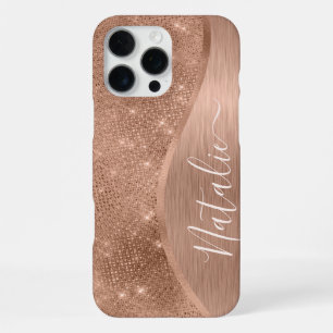 Coque iPhone 16 Pro Max Rose Gold Pailleté Personnalisé Métallisé