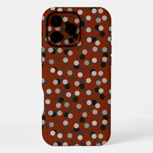 Coque iPhone 16 Pro Max rouge avec des points gris blanc et noir (Verso)