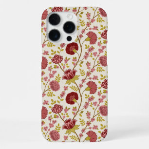 Coque iPhone 16 Pro Max Rouges Roses Or Crème Motif Floral Jacobéen