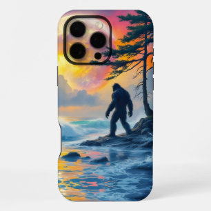 Coque iPhone 16 Pro Max Sasquatch debout sur une rive océanique