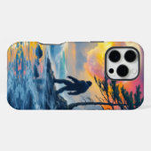 Coque iPhone 16 Pro Max Sasquatch debout sur une rive océanique (Verso Horizontal)