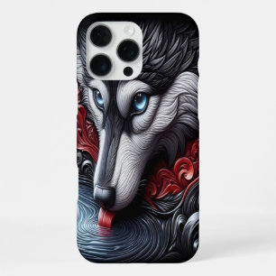 Coque iPhone 16 Pro Max Scène de réflexion du loup aux yeux bleus