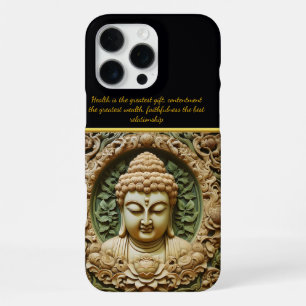 Coque iPhone 16 Pro Max Sculpture bouddhiste avec feuilles et orbes