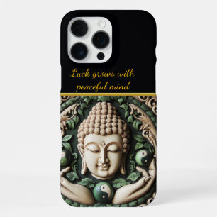 Coque iPhone 16 Pro Max Sculpture bouddhiste : feuilles et orbes AI