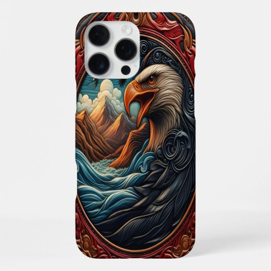 Coque iPhone 16 Pro Max Sculpture de cuir complexe représentant un aigle e (Verso)