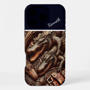 Coque iPhone 16 Pro Max Sculpture de cuir d'alligator