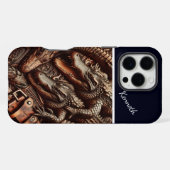 Coque iPhone 16 Pro Max Sculpture de cuir d'alligator (Verso Horizontal)