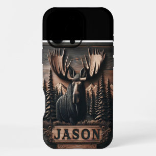 Coque iPhone 16 Pro Max Sculpture de l'orignal avec nom personnalisé