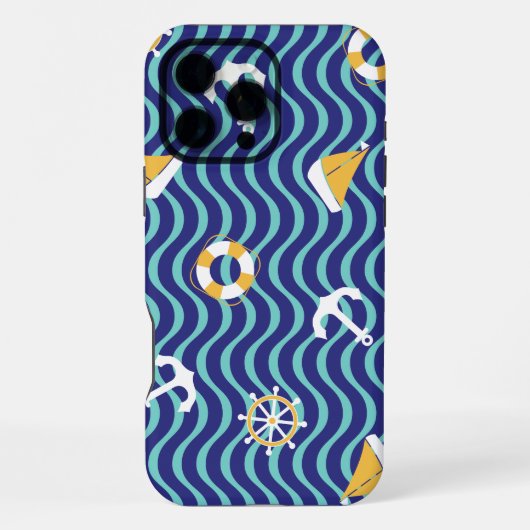 Coque iPhone 16 Pro Max Seamless Royal Blue Nautical Pattern (Verso)