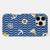 Coque iPhone 16 Pro Max Seamless Royal Blue Nautical Pattern (Verso Horizontal)