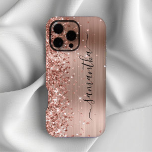 Coque iPhone 16 Pro Max Signature girly métallisé rose pailleté