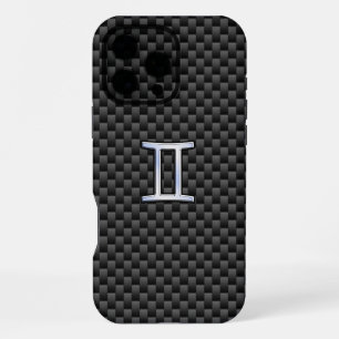 Coque iPhone 16 Pro Max Signe du zodiaque Gémeaux sur fibre de carbone cha