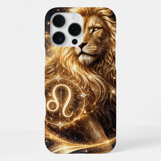 Coque iPhone 16 Pro Max Signe du zodiaque Lion avec majesté dorée (Verso)
