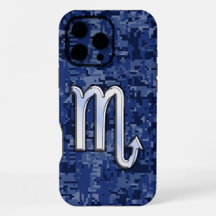 Coque iPhone 16 Pro Max Signe du zodiaque Scorpion argent sur camouflage b