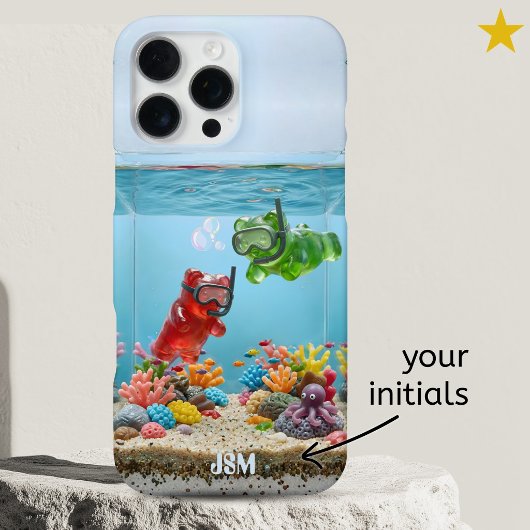 Coque iPhone 16 Pro Max Silly Swimming Gummy Bears Custom Name 