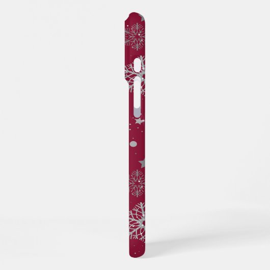 Coque iPhone 16 Pro Max Silver snowflakes on dark red (Côté gauche)