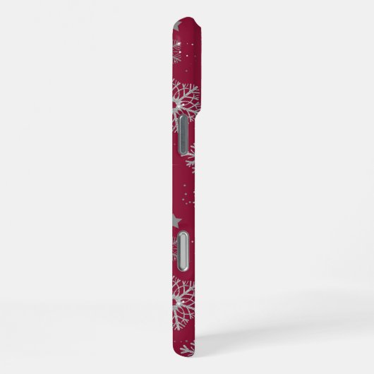 Coque iPhone 16 Pro Max Silver snowflakes on dark red (Côté droit)