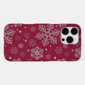 Coque iPhone 16 Pro Max Silver snowflakes on dark red (Verso Horizontal)