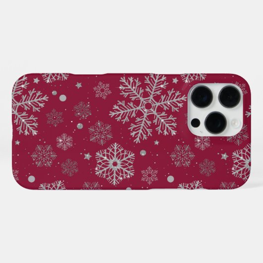 Coque iPhone 16 Pro Max Silver snowflakes on dark red (Verso Horizontal)